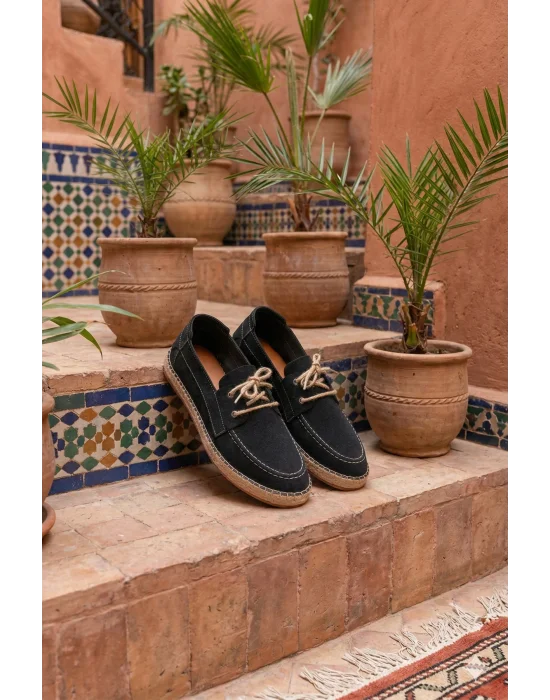 Sahra Erkek Suni Deri Siyah Bağcıklı Espadril