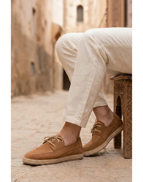 Sahra Erkek Suni Deri Taba Bağcıklı Espadril