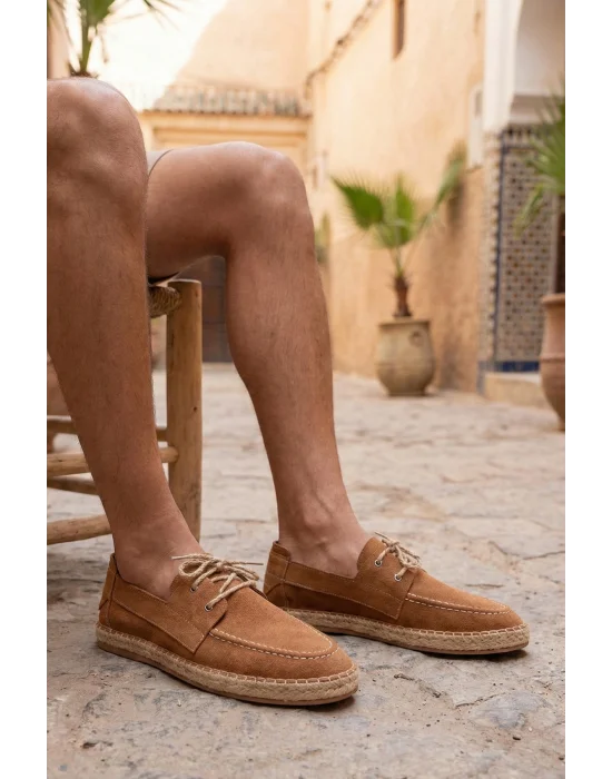 Sahra Erkek Suni Deri Taba Bağcıklı Espadril