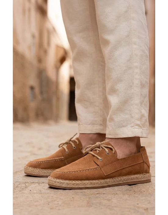 Sahra Erkek Suni Deri Taba Bağcıklı Espadril