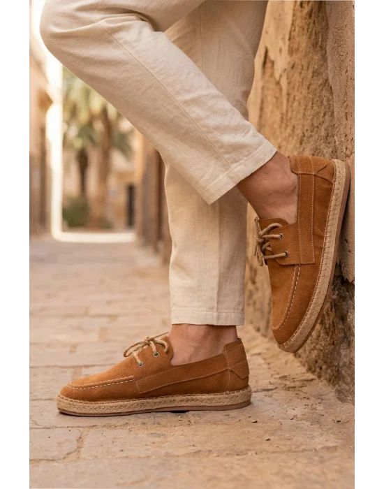 Sahra Erkek Suni Deri Taba Bağcıklı Espadril