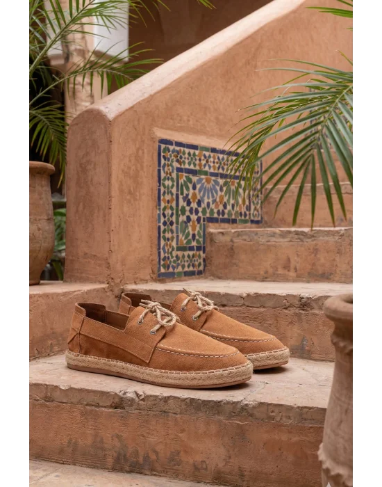 Sahra Erkek Suni Deri Taba Bağcıklı Espadril