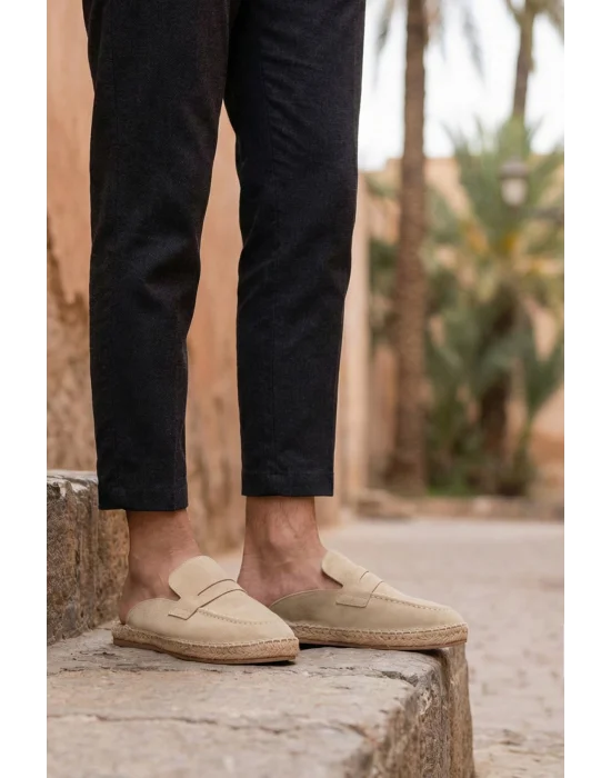 Amaya Erkek Deri Tozu Bej El yapımı Terlik