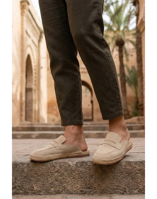 Amaya Erkek Deri Tozu Bej El yapımı Terlik