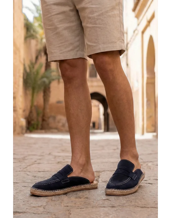 Amaya Erkek Deri Tozu Lacivert El yapımı Terlik