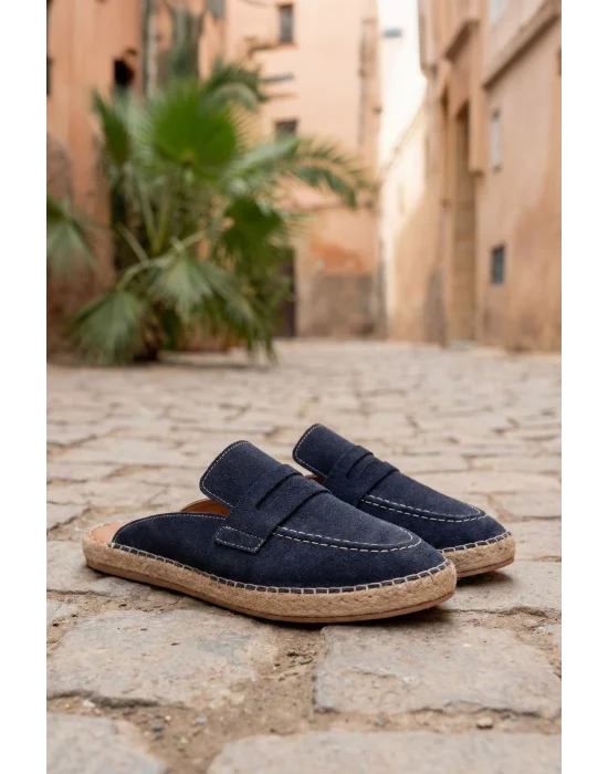 Amaya Erkek Deri Tozu Lacivert El yapımı Terlik