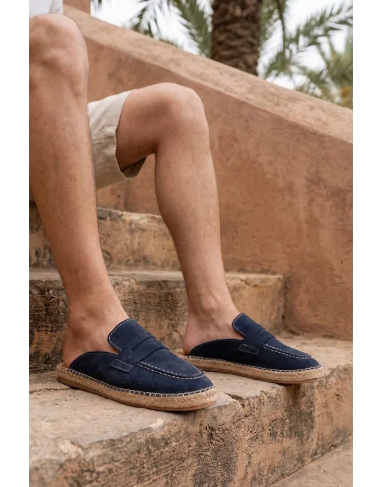 Amaya Erkek Deri Tozu Lacivert El yapımı Terlik