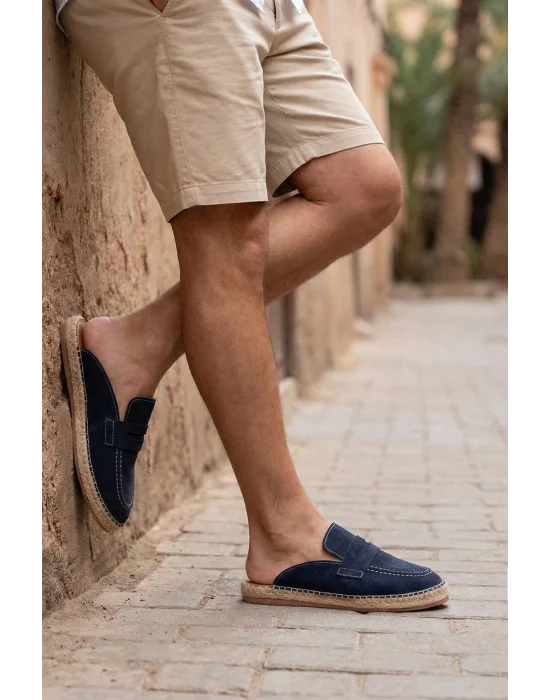 Amaya Erkek Deri Tozu Lacivert El yapımı Terlik