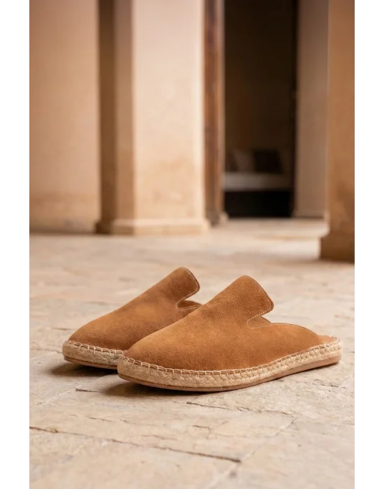 Fency Erkek Deri Tozu Taba El yapımı Düz Terlik