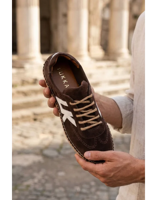 Hakiki Deri Chery Acı Kahve Süet Bağcıklı Espadril