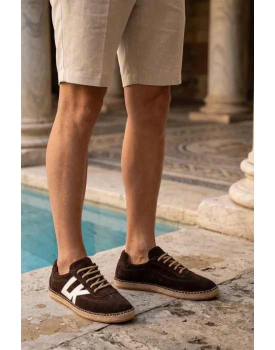 Hakiki Deri Chery Acı Kahve Süet Bağcıklı Espadril