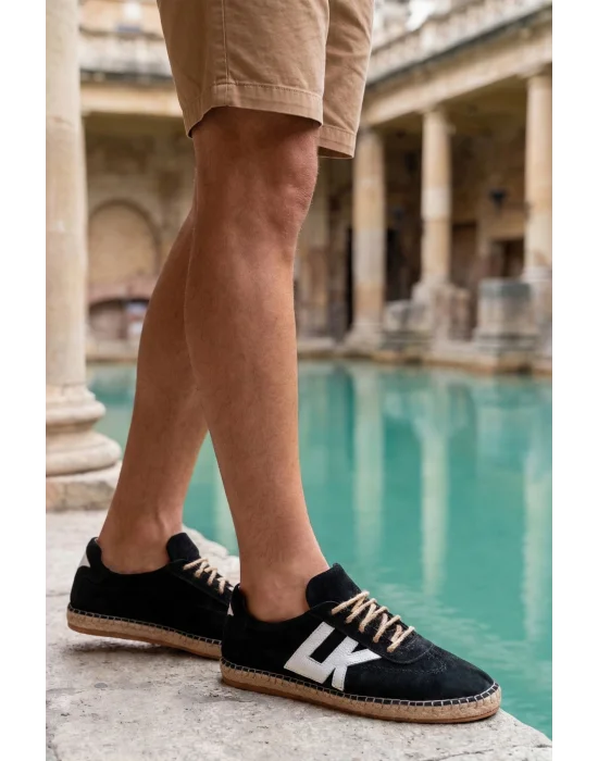 Hakiki Deri Chery Siyah Süet Bağcıklı Espadril