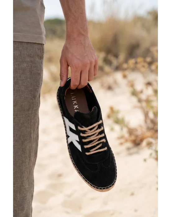 Hakiki Deri Chery Siyah Süet Bağcıklı Espadril