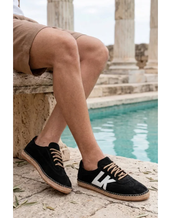 Hakiki Deri Chery Siyah Süet Bağcıklı Espadril