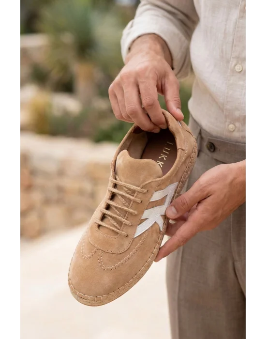 Hakiki Deri Chery Bej Süet Bağcıklı Espadril