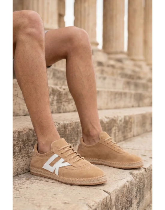 Hakiki Deri Chery Bej Süet Bağcıklı Espadril