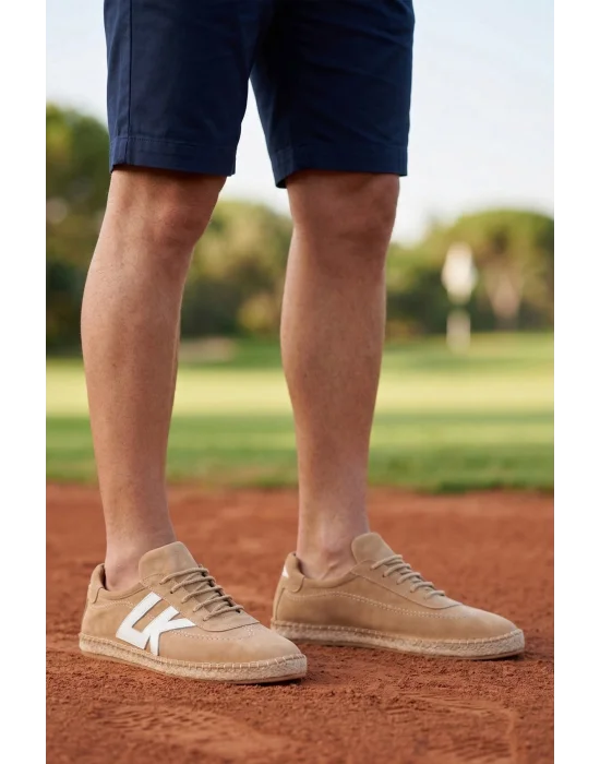 Hakiki Deri Chery Bej Süet Bağcıklı Espadril