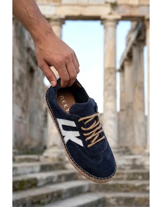 Hakiki Deri Chery Lacivert Süet Bağcıklı Espadril