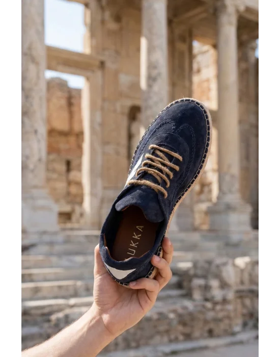 Hakiki Deri Chery Lacivert Süet Bağcıklı Espadril