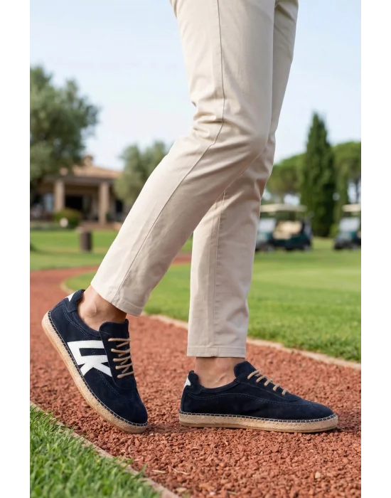 Hakiki Deri Chery Lacivert Süet Bağcıklı Espadril