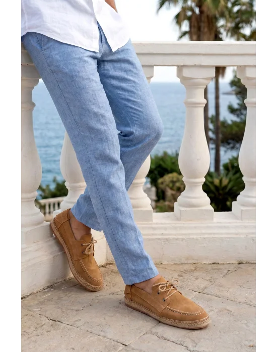 Fleur Hakiki Deri Bej Bağcıklı Espadril