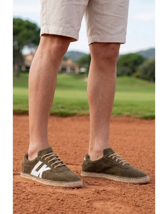 Hakiki Deri Chery Haki Süet Bağcıklı Espadril