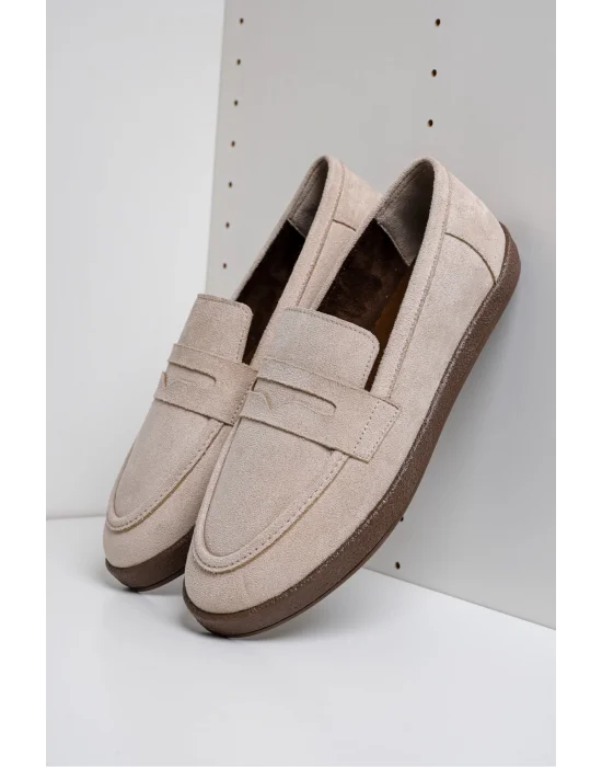 Livya Erkek Bej Süet Loafer Ayakkabı