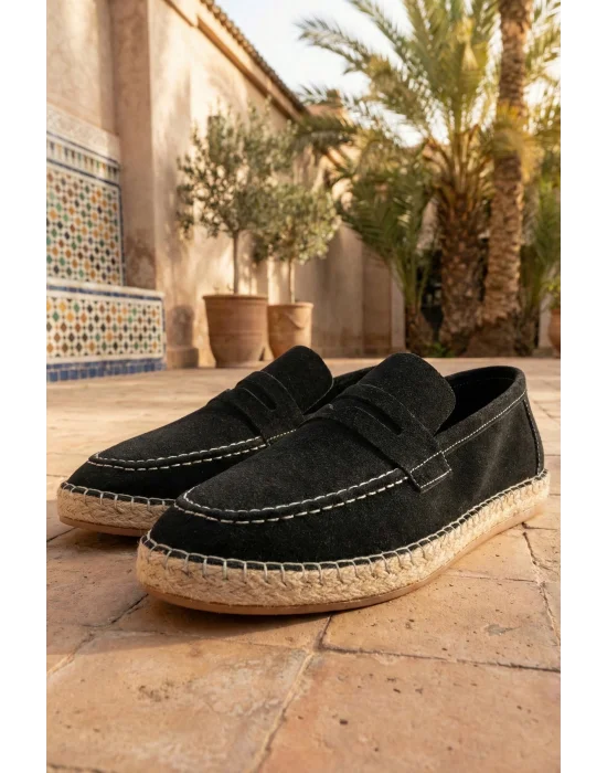 Lotus Erkek Suni Deri Siyah Loafer Espadril
