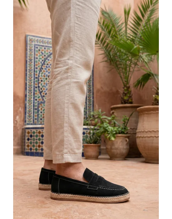 Lotus Erkek Suni Deri Siyah Loafer Espadril