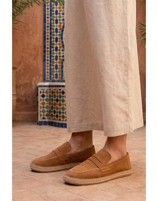 Lotus Erkek Suni Deri Taba Loafer Espadril