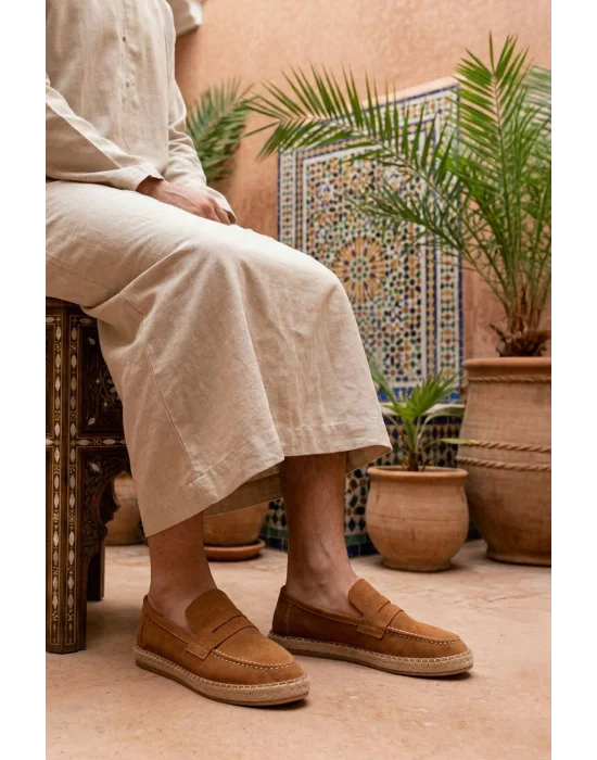 Lotus Erkek Suni Deri Taba Loafer Espadril