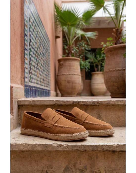 Lotus Erkek Suni Deri Taba Loafer Espadril