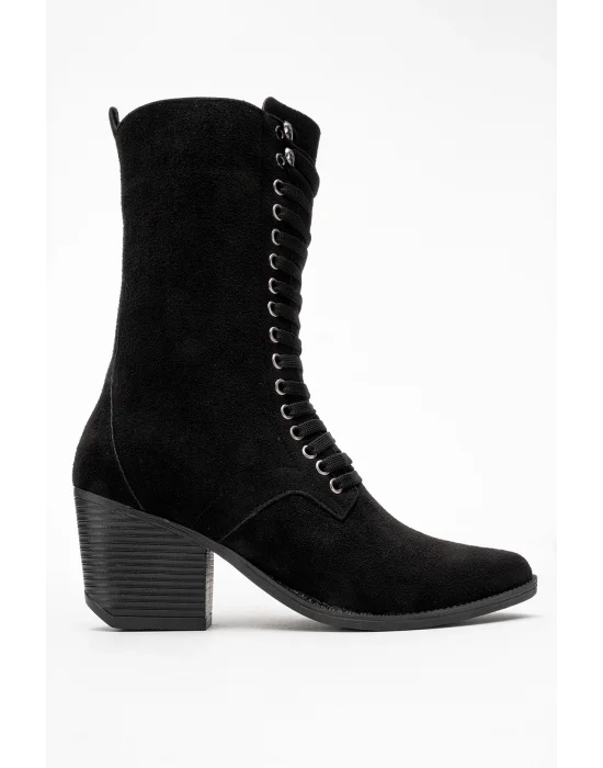 Maria Kadın Siyah Süet Bağcıklı Postal Western Dallas Bot