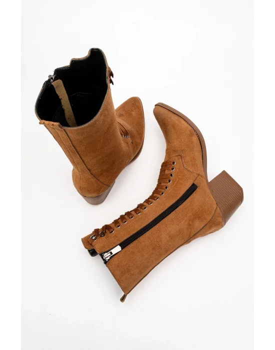 Maria Kadın Taba Süet Bağcıklı Postal Western Dallas Bot