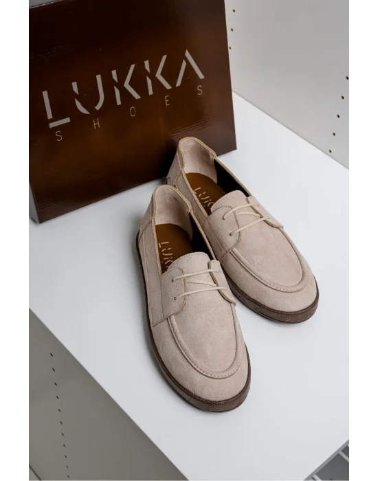 Rosa Erkek Bej Süet Bağcıklı Loafer Günlük Casual Ayakkabı