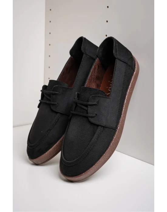 Rosa Erkek Siyah Süet Bağcıklı Loafer Günlük Casual Ayakkabı