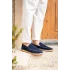 Rose Mavi Hakiki Deri Süet Loafer Espadril