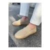 Lotus Erkek Suni Deri Bej Loafer Espadril