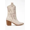 Carla Kadın Bej Cilt Nakışlı Dallas Western Kovboy Bot