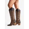 Valeria Kadın Acı Kahve Nakışlı Kovboy Western Dallas Çizme