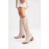 Valeria Kadın Bej Nakışlı Kovboy Western Dallas Çizme