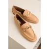 Hakiki Deri Cameron Kadın Nude Metal Tokalı Loafer Babet