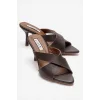 Hakiki Deri Mila Kadın Acı Kahve Çapraz Topuklu Terlik