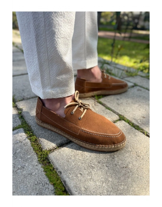 Sahra Erkek Suni Deri Taba Bağcıklı Espadril