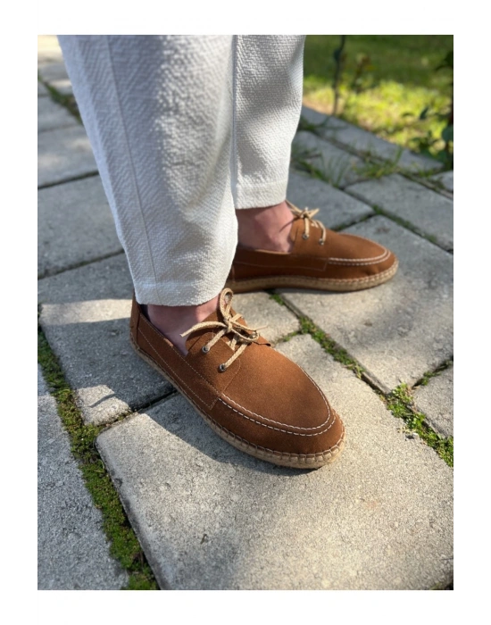 Sahra Erkek Suni Deri Taba Bağcıklı Espadril