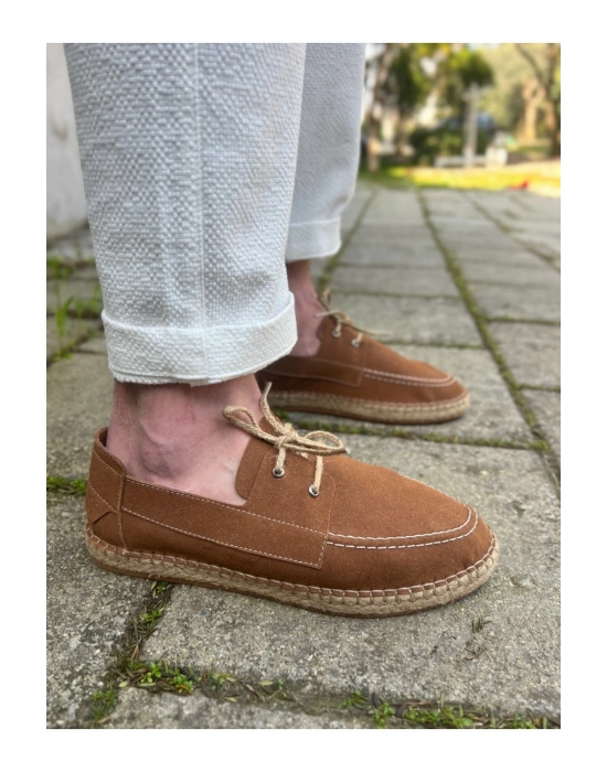 Sahra Erkek Suni Deri Taba Bağcıklı Espadril