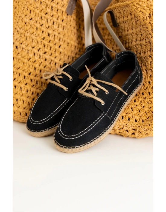 Sahra Erkek Suni Deri Siyah Bağcıklı Espadril