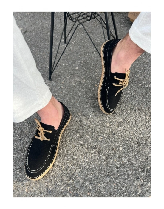 Sahra Erkek Suni Deri Siyah Bağcıklı Espadril