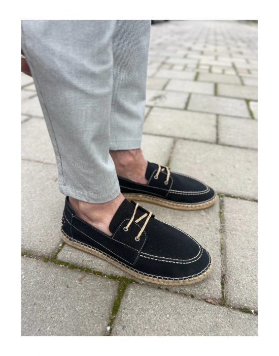 Sahra Erkek Suni Deri Siyah Bağcıklı Espadril