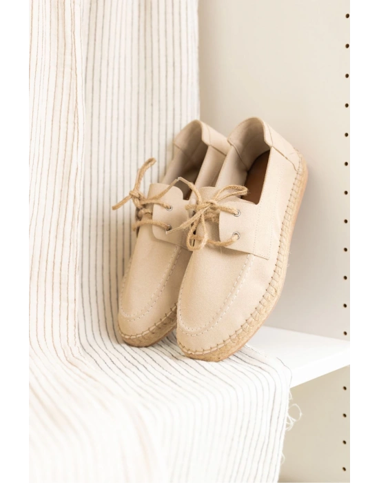 Sahra Erkek Suni Deri Bej Bağcıklı Espadril